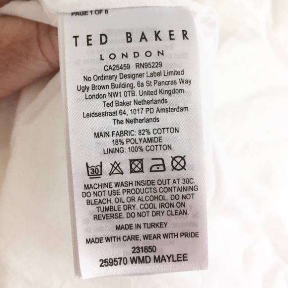 TED BAKER LONDON Mini Dress Maylee Floral Appliqué Tie-front Cotton White 6 - Picture 10 of 16